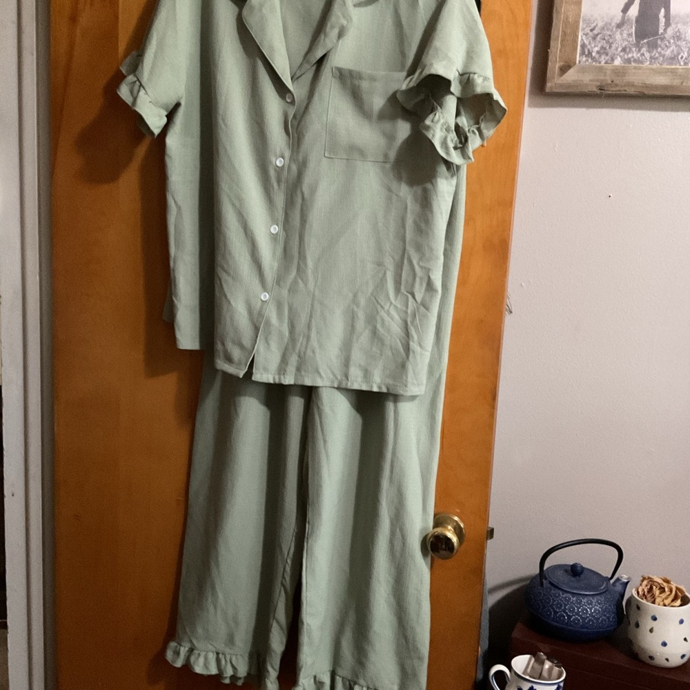 Light Sage Two-Piece Button Front Pajama Set